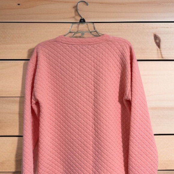 J.Crew Pink Quilted Crewneck Sweatshirt Size M Cozy Soft Pullover 3-Button - Picture 4 of 5